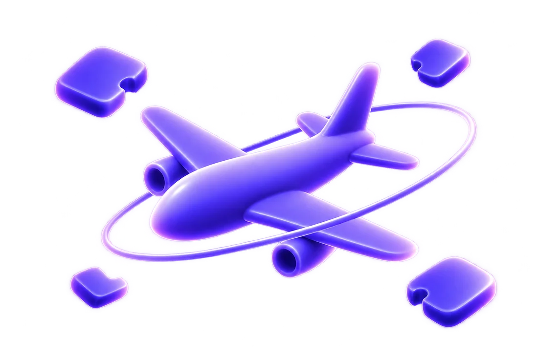 An aircraft rendered in the Palcron violet, ringed by connected modules.